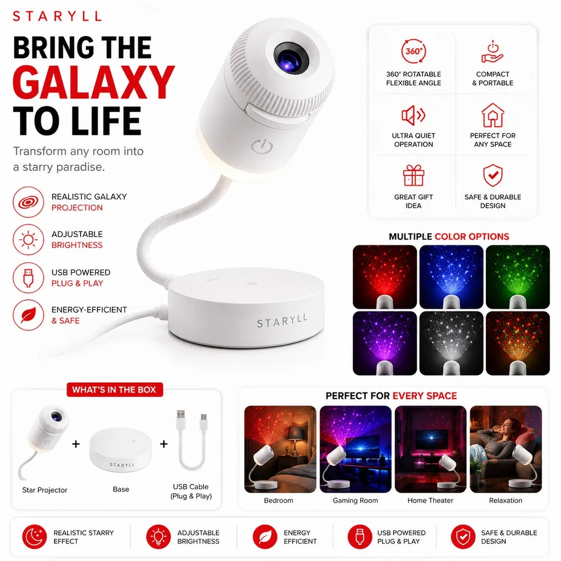 Galaxy Projector Star Light – 360° Starry Night LED Lamp for Bedroom & Gaming Room